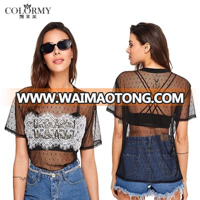 Lace splicing mesh summer casual women blouse